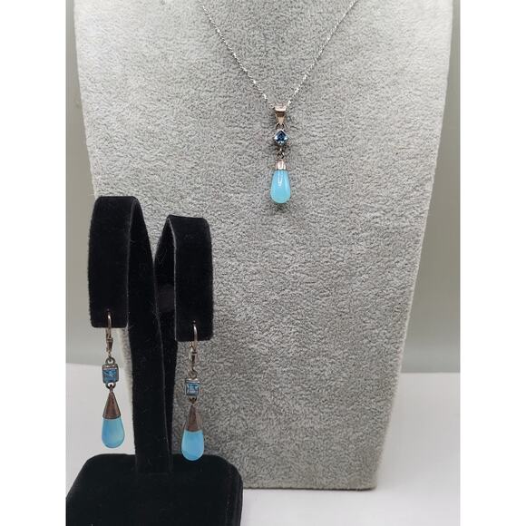 Sterling Silver Dancraft Italy Opalite and Blue Stone Necklace and Earrings Set - Picture 1 of 15